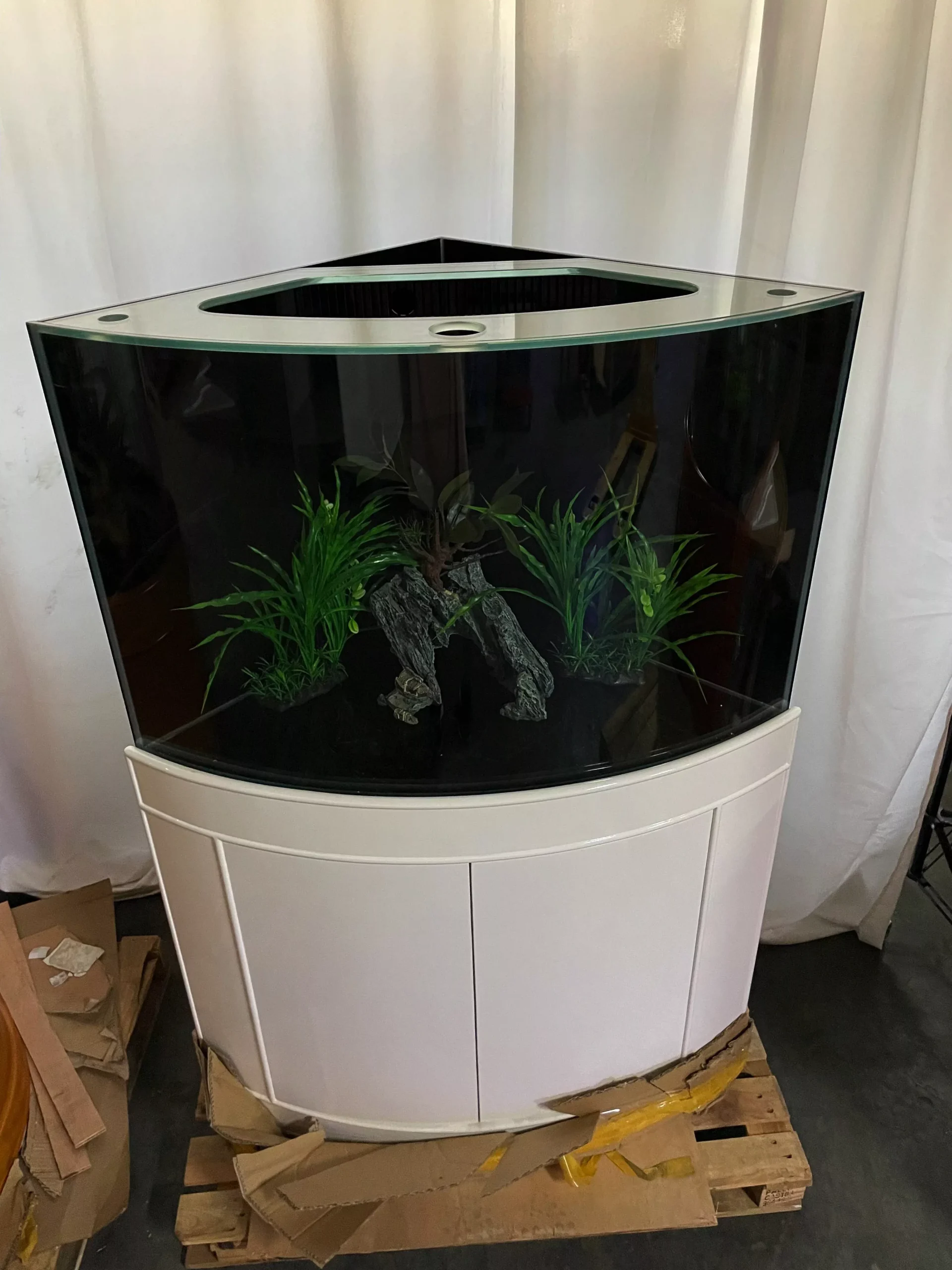 66 Gallon GLASS Corner Bow Front Aquarium Fish Tank Set