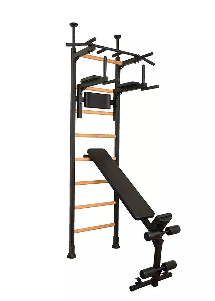 BenchK 523 Wall Mounted Gymnastic Wall Bars with Workout Bench and Pull-Up Bar