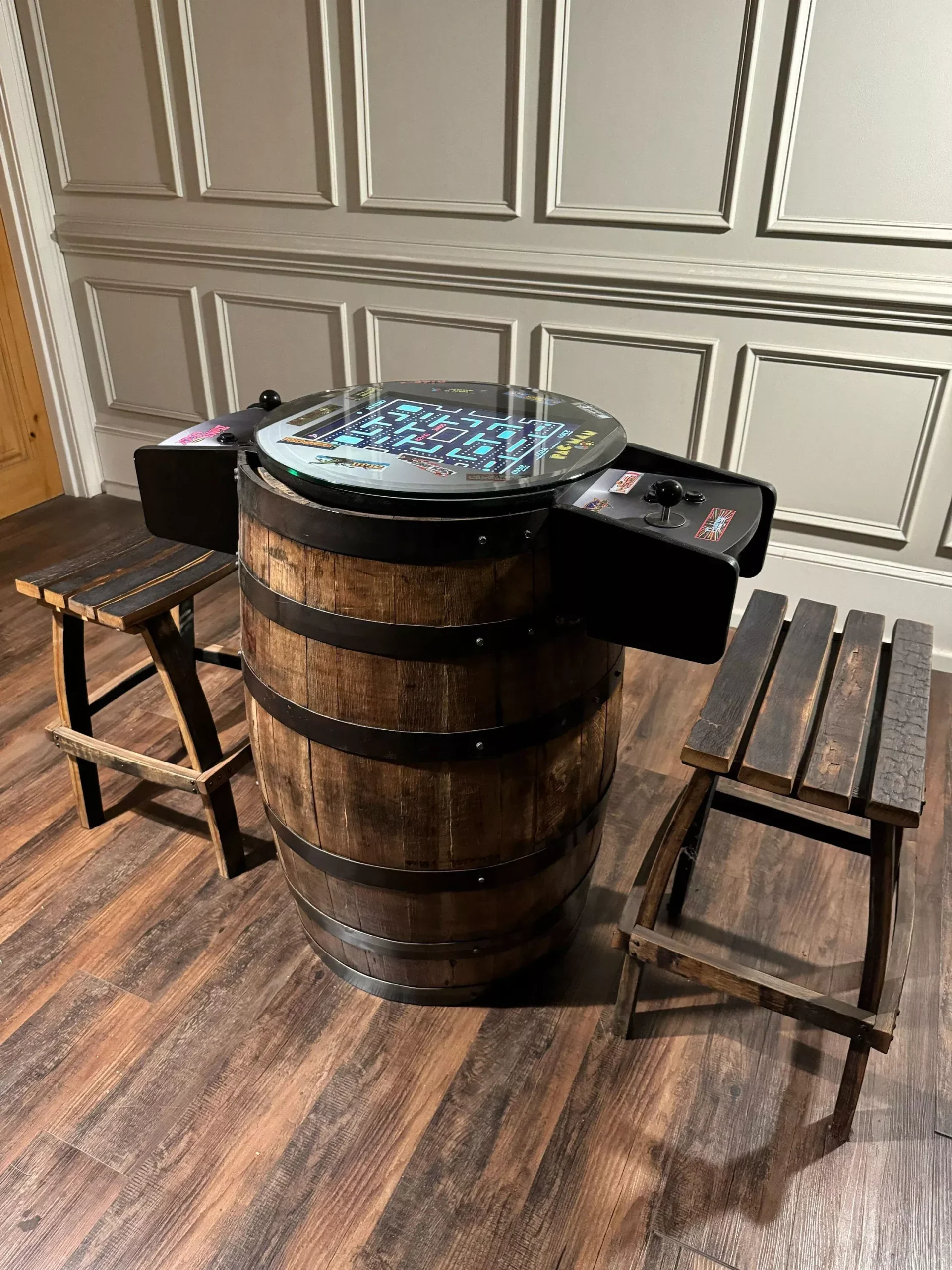 Bourbon Barrel Arcade Table - Includes 60 Retro 8 bit Games