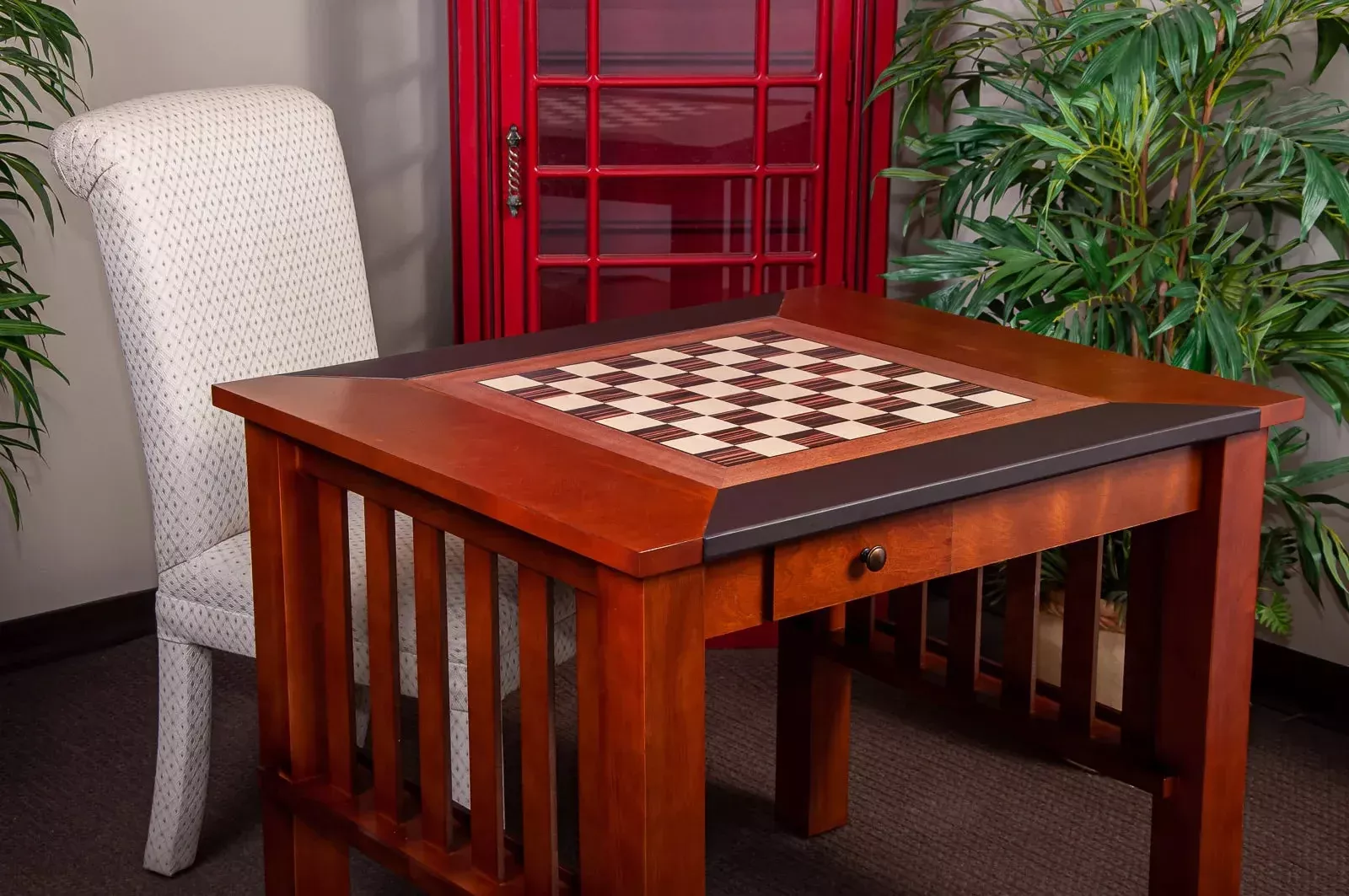 Camaratta Signature Championship Chess Table - Dark Brown Leather
