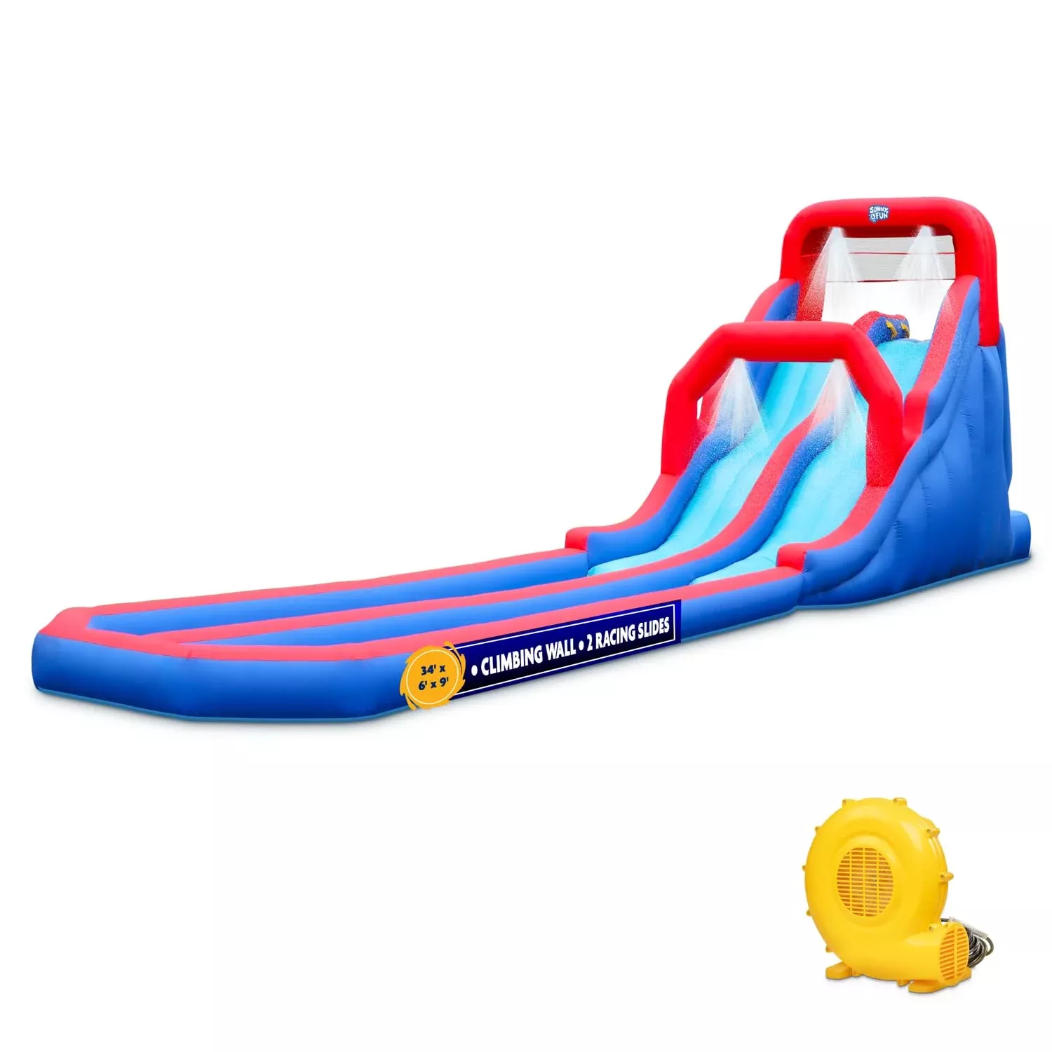 Dual Splash Inflatable Water Racing Slide Park with Climbing Wall & Dual Slides