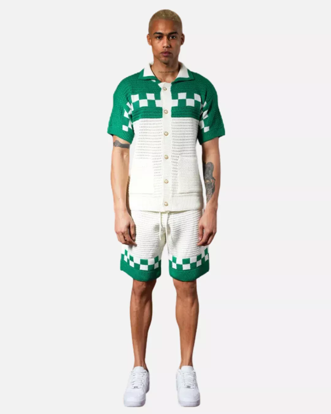 Ensemble Homme Maille Crochet - Blanc/Vert