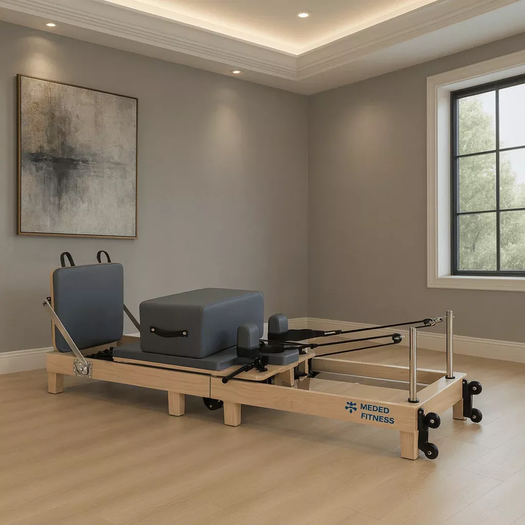 Folding Professional Solid Wood Pilates Reformer by MedEq Fitness