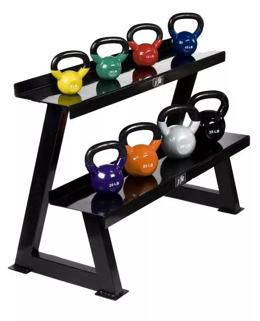 JFIT Two-Tier Kettlebell Rack - Heavy-Duty Steel Storage