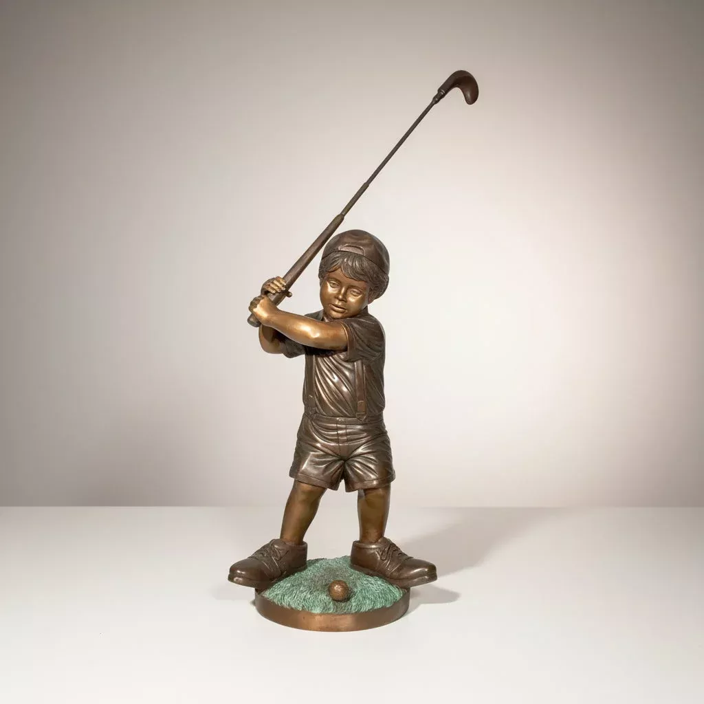 Little Boy Golfer with Big Shoes Bronze Statue