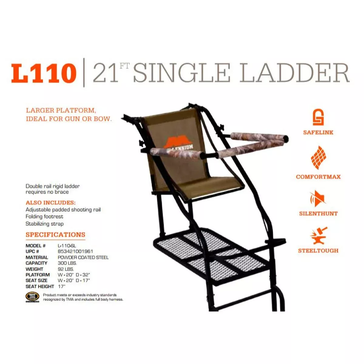 Millennium 21' Single Ladder Stand with Double-Size Platform