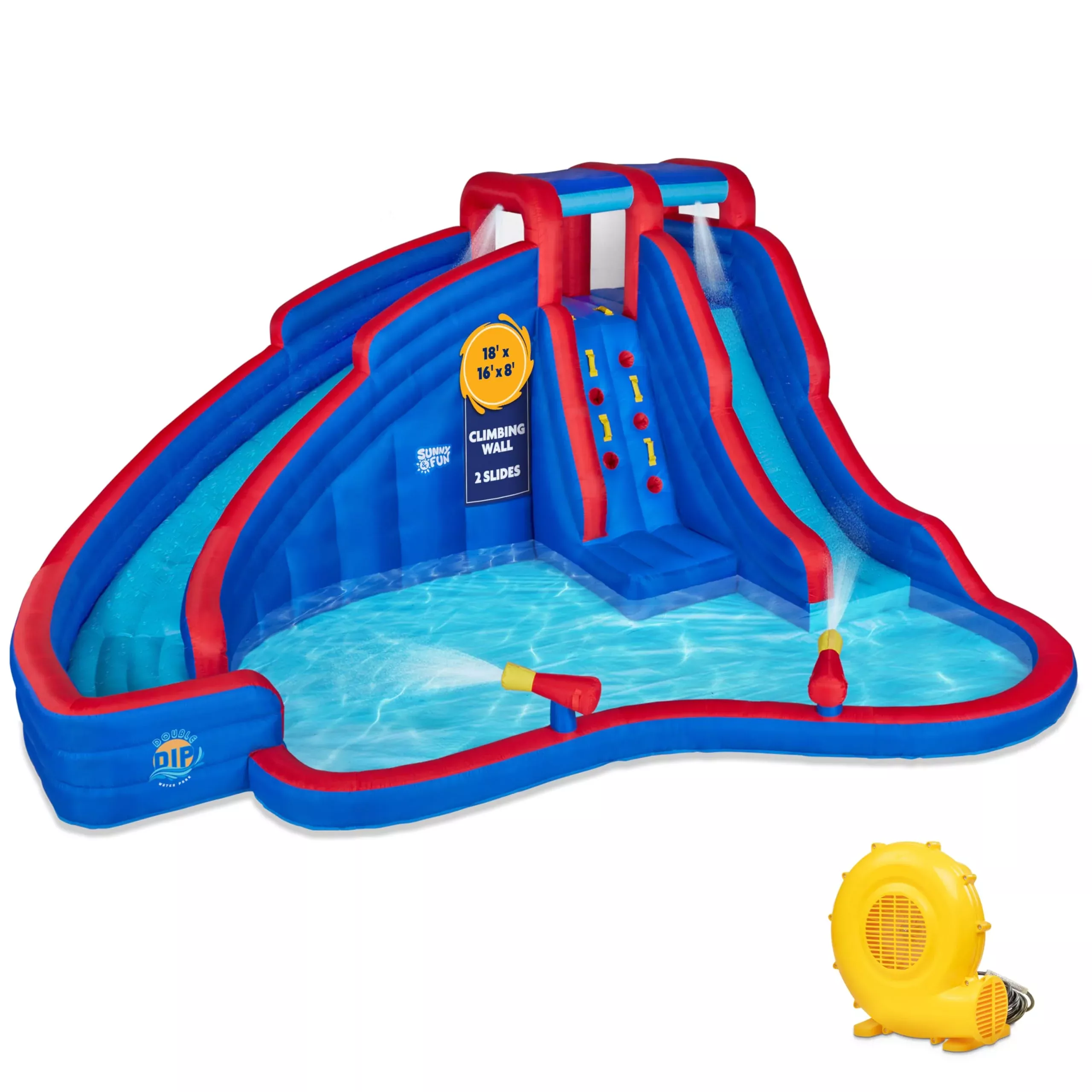SunnyAndFun Double Dip Inflatable Water Slide Park - 2 Slides & Splash Pool