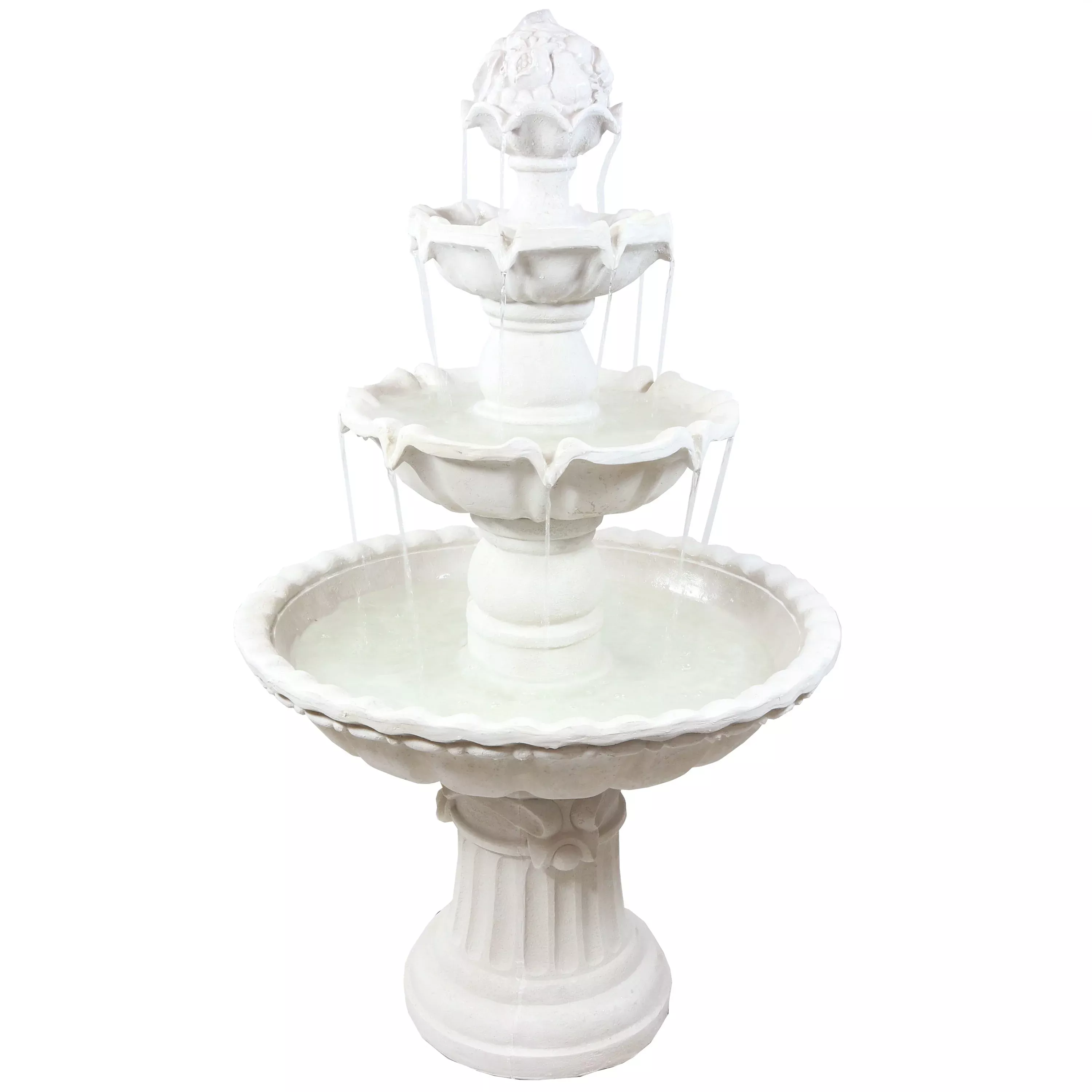 Sunnydaze 3-Tier Outdoor Water Fountain with Fruit Top - White - 52" H