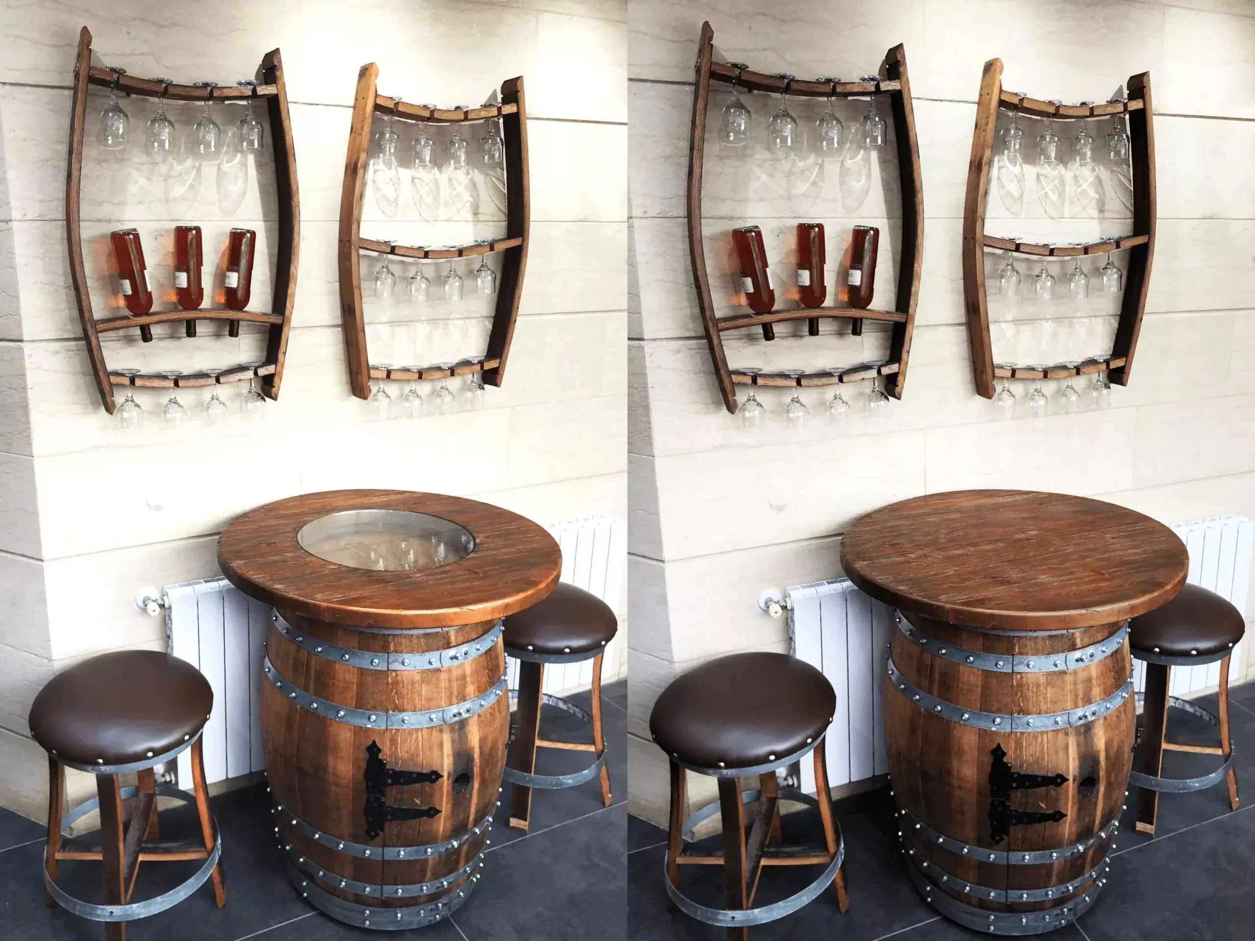 Whiskey & Wine Barrel Home Bar Set #2 Bar Cabinet, Pub Table & Stools