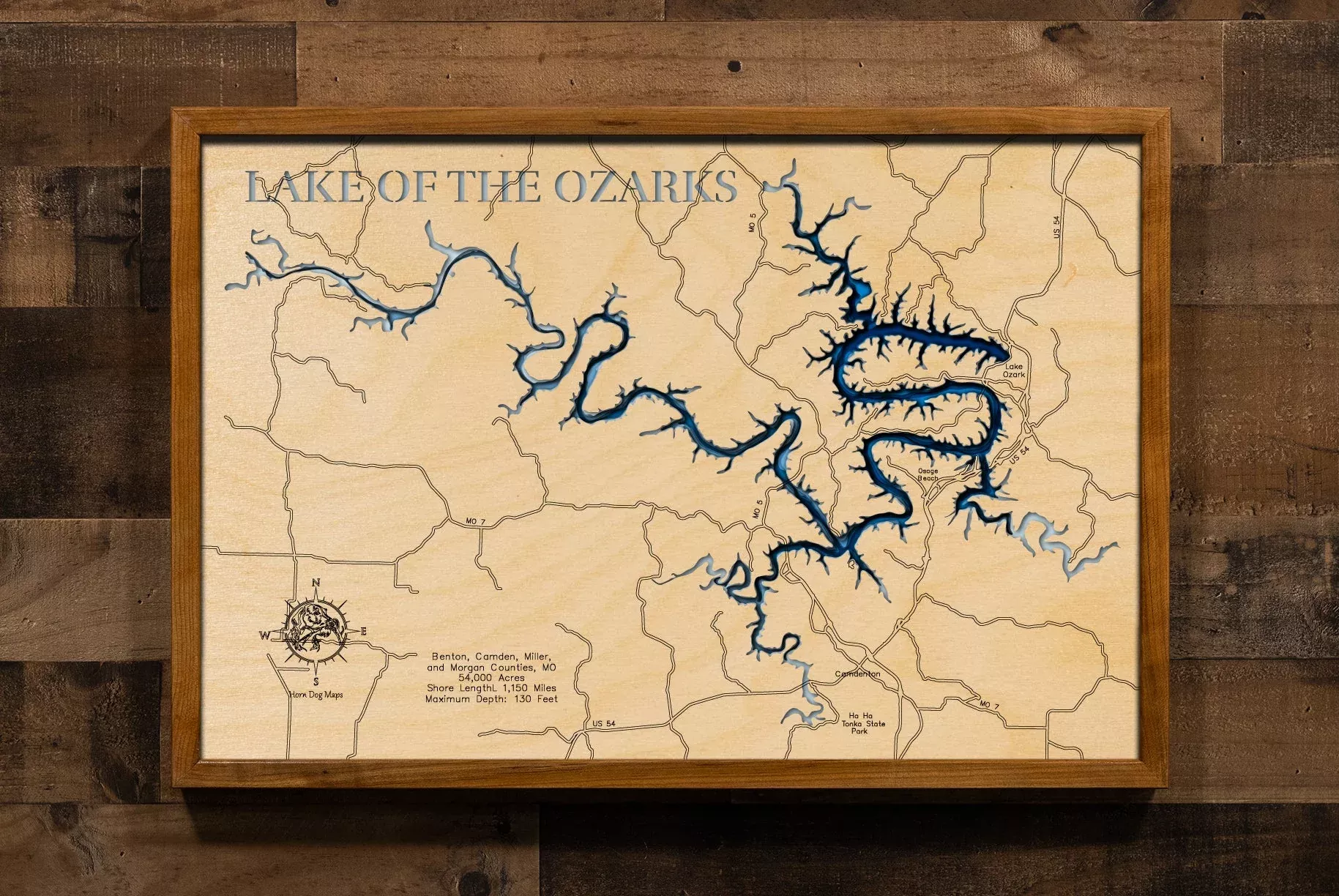 Wooden Map of Lake of the Ozarks in Missouri
